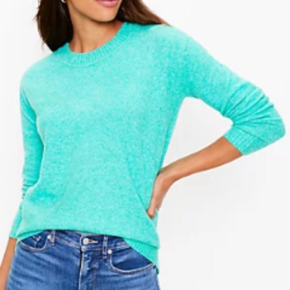 LOFT Women XS Green Soft Knit Wool Blend Crew Neck Pullover Relaxed Sweater NWT